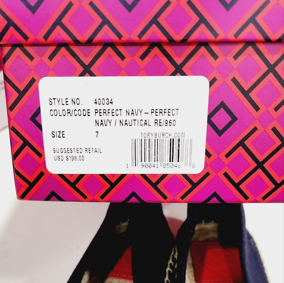 NEW TORY BURCH WESTON FLAT ESPADRILLE NAVY/RED - Picture 5 of 5